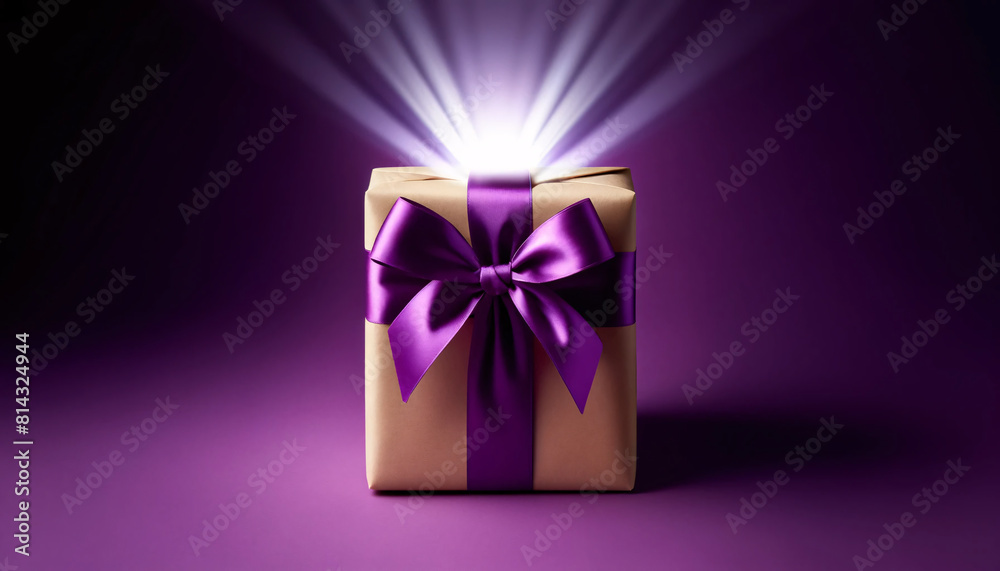 a beautifully wrapped gift on a solid purple background a beautifully wrapped gift on a solid purple background