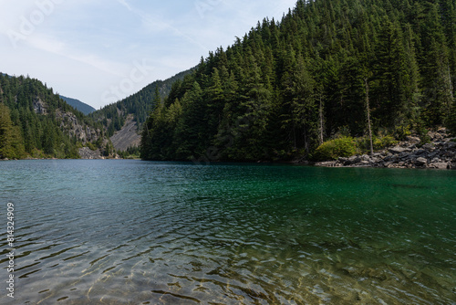 Beautiful waters of the Lindeman Lake Fraser Valley park and mountains