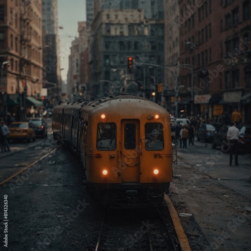 The train is in a big city.