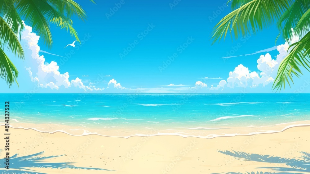Serene morning on a tropics beach with seagulls Serene morning on a tropics beach with seagulls