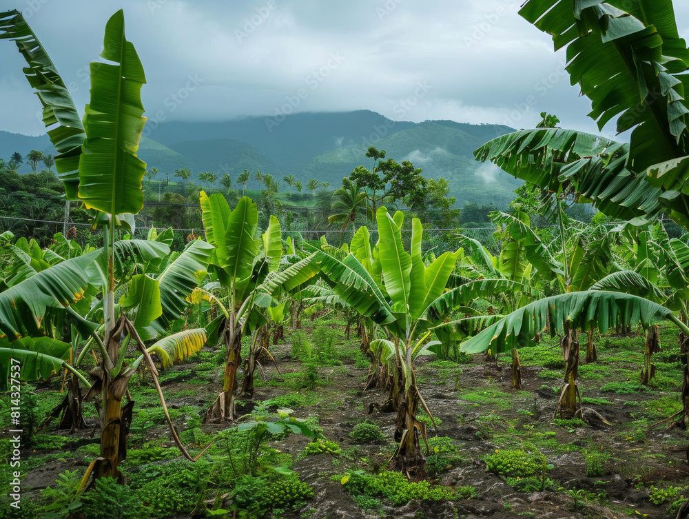 view of banana farm at morning - ai view of banana farm at morning - ai