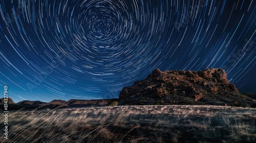 Star trails over the Black Rocks (an unconformity of Vishnu schist) at Moore Bottom in Ruby Canyon, Colorado photo