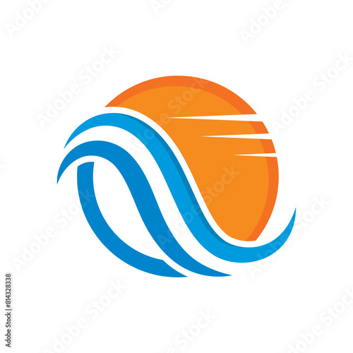 set of waves with sunset logo vector icon illustratoion photo