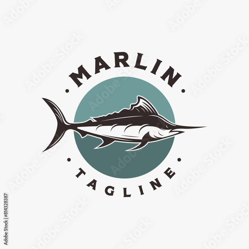 Vintage sailfish, swordfish, Marlin Fish logo icon vector on white background