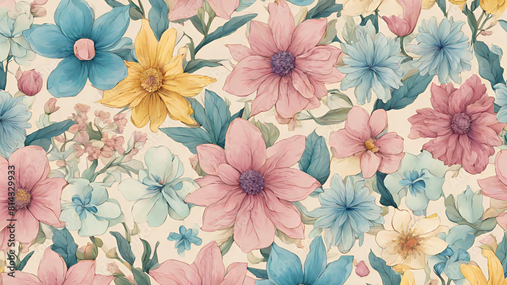 A Pattern Featuring A Variety Of Spring Flowers In Full Bloom A Pattern Featuring A Variety Of Spring Flowers In Full Bloom