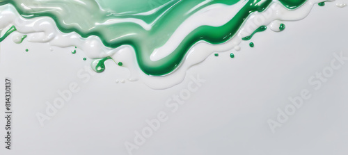 Banner with Liquid acrylic fluid abstract background. Green  white and gold backdrop abstract mixing painting. Art with flows and splashes for interior poster  banner