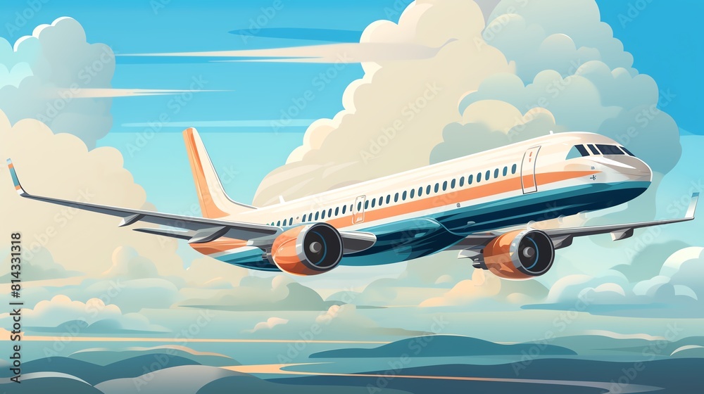 Fototapeta premium The airplane is flying in the sky above the clouds
