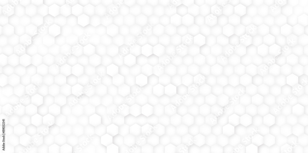 Abstract design element with geometric background of hexagons shape pattern. White and grey hexagon background. Realistic abstract honeycomb background. Vector illustration