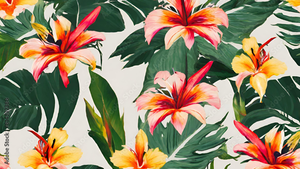 A Seamless Pattern With Exotic Tropical Flowers A Seamless Pattern With Exotic Tropical Flowers