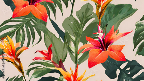 A Seamless Pattern With Exotic Tropical Flowers