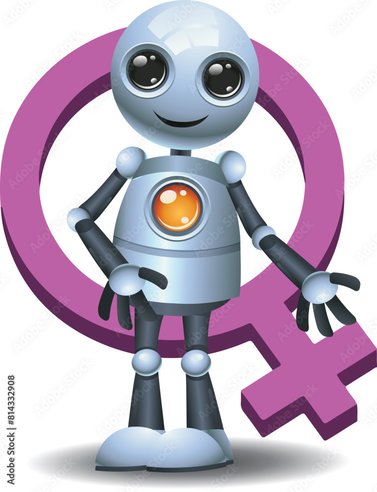 3D illustration of a little robot woman with female sex symbol on isolated white background 3D illustration of a little robot woman with female sex symbol on isolated white background