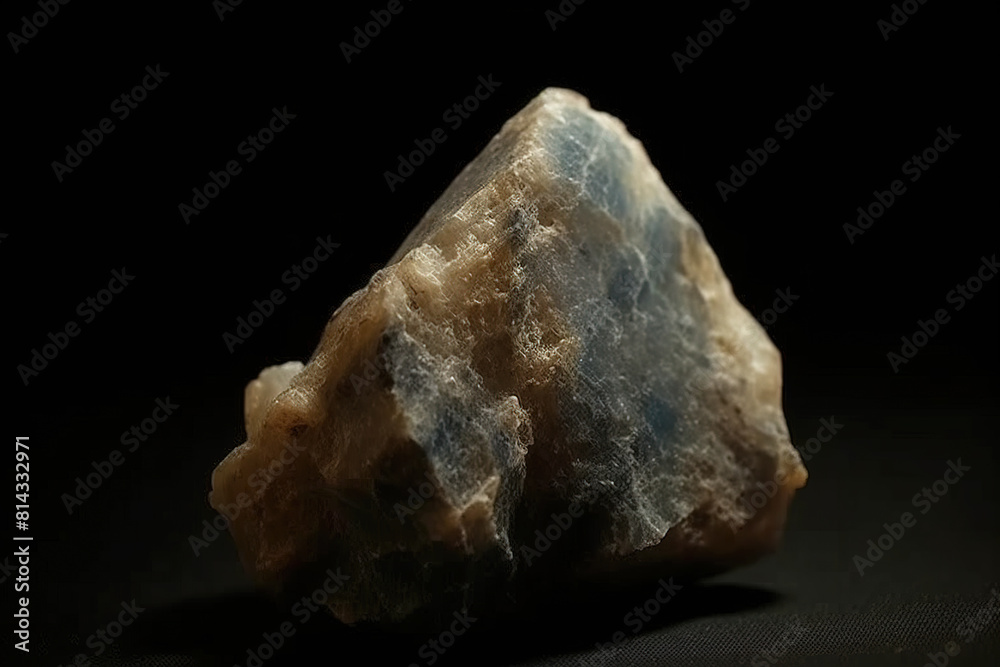 Tilleyite fossil mineral stone. Geological crystalline fossil. Dark background close-up. Tilleyite fossil mineral stone. Geological crystalline fossil. Dark background close-up.