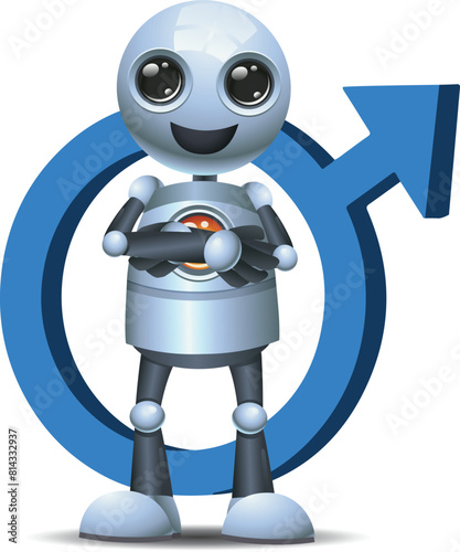 3D illustration of a little robot woman with male sex symbol on isolated white background