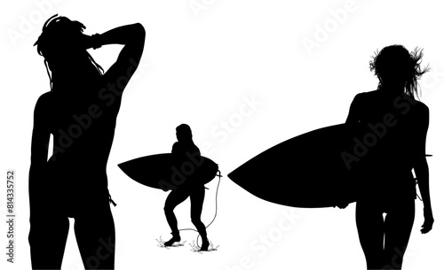 surfistas, contraluz, vector, tabla, surf, mar, atardecer, mujer surfista, silueta, tablista, ilustracion, arte surf, rosa, surfista en la playa, chica surf, mujer