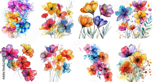 Watercolor floral package collection. Use by fabric, fashion, wedding invitation, template, poster, romance, greeting, spring, bouquet, pattern, decoration and textile.	