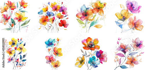 Watercolor floral package collection. Use by fabric, fashion, wedding invitation, template, poster, romance, greeting, spring, bouquet, pattern, decoration and textile.	