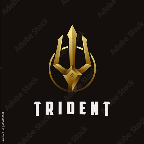 Elegance Gold Spear of Poseidon logo, triton spear logo icon vector template on white background