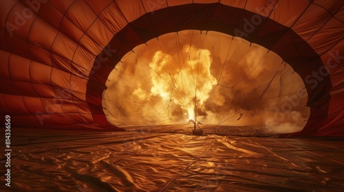 The inside of an inflated hot air balloon photo