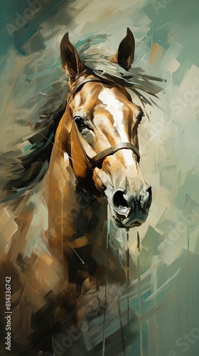 Oil painting of a brown horse with a white blaze.