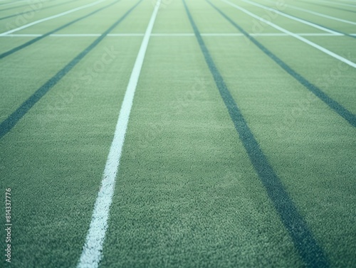 Close-up of artificial turf, grass track and field track on soccer field，Vibrant 4K Wallpaper of Close-Up Football Field with Artificial Turf and Green Grass Track. Dynamic Sports Arena for Soccer Ent © Da