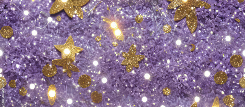 Fototapeta premium Abstract light violet, lilac and gold glitter lights background for banner. Backdrop for Valentines day, womens day, holiday or event