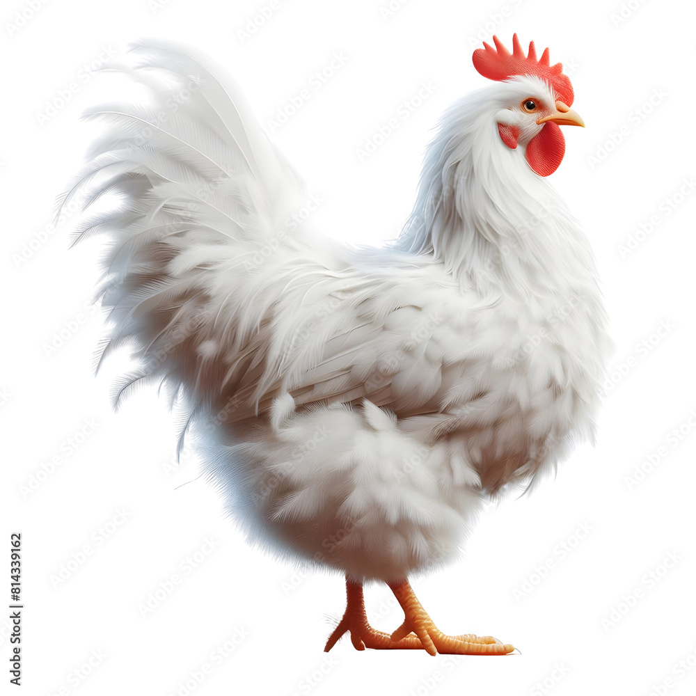 Fototapeta premium a white chicken, transparent background, animal set