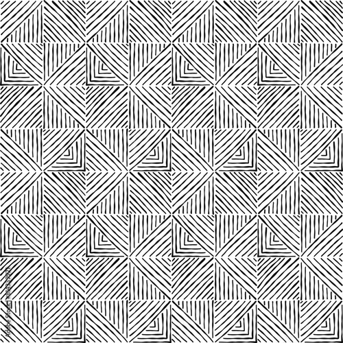 Trendy hand drawn seamless pattern with line. Boho ethnic background with abstract organic shapes pattern. Black white color. Collage contemporary print. Surface cover design. Fabric textile ornament