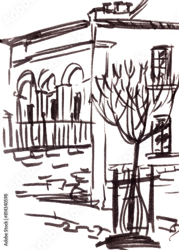 Paris, Montmartre, graphic black and white travel sketch