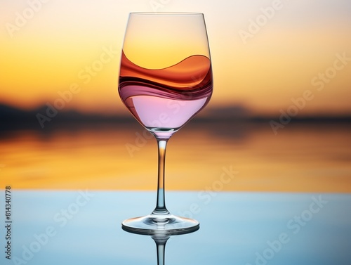 Romantic dinner for two on the beach at sunset with a glass of red wine