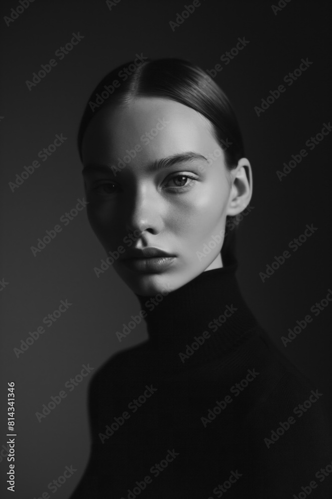 Elegant Black and White Portrait of a Woman in a Turtleneck Elegant Black and White Portrait of a Woman in a Turtleneck