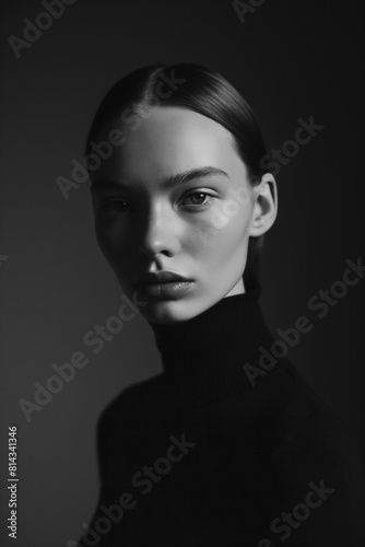 Elegant Black and White Portrait of a Woman in a Turtleneck