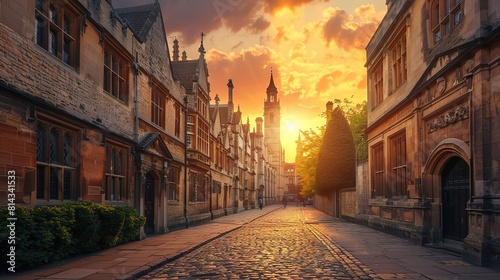 Amazing Beautiful sunset in Oxford  UK  Oxford university buildings  old college