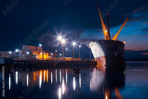 ship in the port, ship in the harbor at night