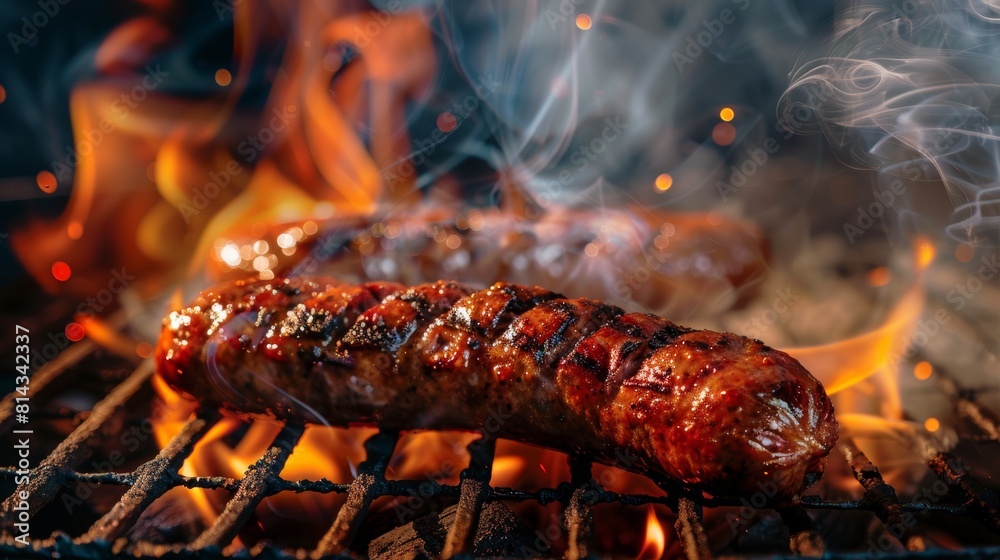 Charcoal-cooked sausages: Savory barbecue on a summer day Charcoal-cooked sausages: Savory barbecue on a summer day