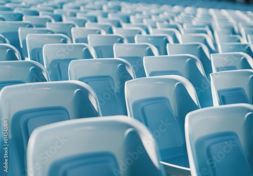 blue seats in an outdoor stadium, empty blue seats