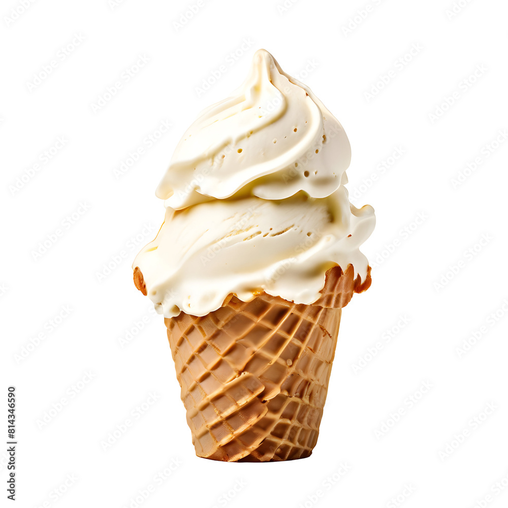 Vanilla ice cream cone isolated on transparent background generative ai, cut out, or clipping path. Vanilla ice cream cone isolated on transparent background generative ai, cut out, or clipping path.