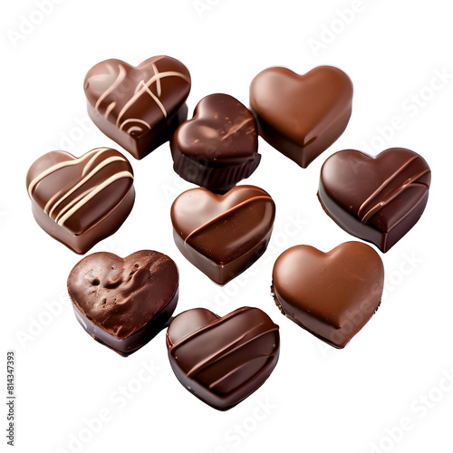 Heart shaped chocolates isolated on transparent background generative ai, cut out, or clipping path.