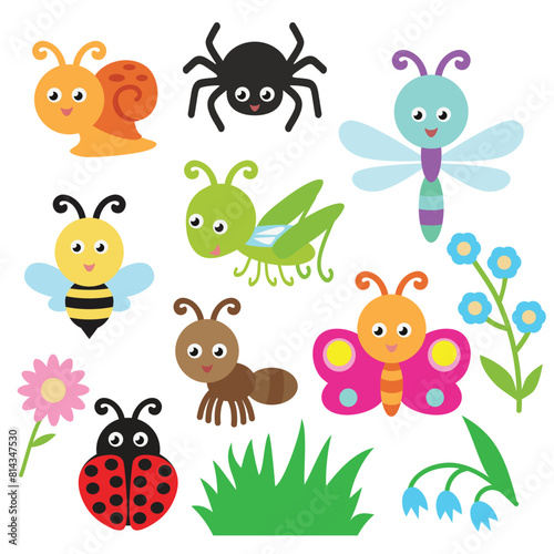Cute insects  vector cartoon illustration