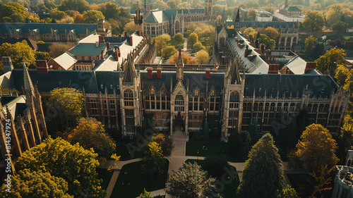 Spectacul University of Michigan Law Library, Aerial establishing shot of gothic architecture