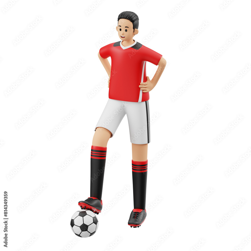 3D Character Male Football Player Standing Stepping On The Ball 3D Character Male Football Player Standing Stepping On The Ball