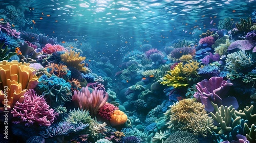 Vibrant and Lush Underwater Coral Reef Teeming with Diverse Marine Life in a Dreamlike,Restorative Aquatic Sanctuary