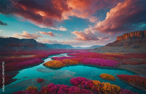 A stunning landscape transformed by AI, with vibrant colors and surreal elements that capture the imagination, Generative AI