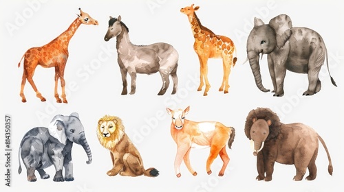 Watercolor Illustrations of Adorable Animals in Various Poses  Perfect for Children s Educational Materials and Storybooks