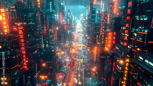 Futuristic Metropolis Alive with Neon Lights and Bustling Aerial Traffic Symbolizing Technological Advancement