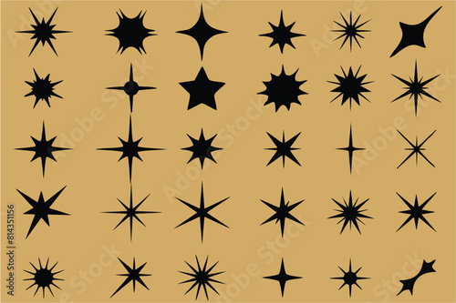 Multiple style and shape futuristic sparkle star icons. Abstract shine effect designs. Good for designing posters  projects  banners  logo  and business cards. Editable vector  eps 10.