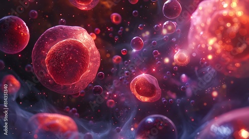Vibrant Hematology Showcasing the Surreal Beauty of Blood Cell Structures in Digital Painting photo