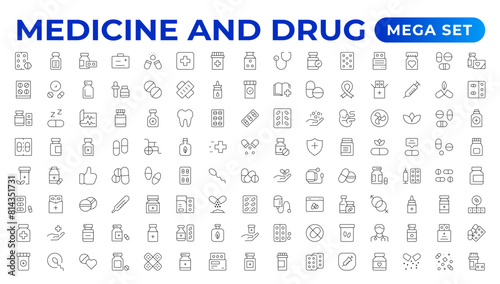 Set of medicine Icons. Simple line art style icons pack. Vector illustration.pharmaceutical. Linear icon collection. Outline icon collection.