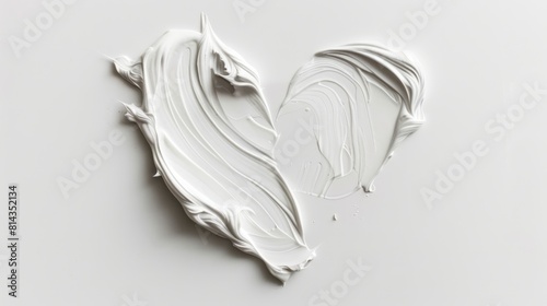 White beauty skincare cream swipe smear in heart shape on white Background. Cosmetics makeup smudge swatches. 