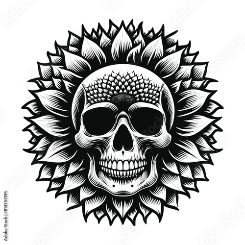 The skull head is in the shape of a sunflower