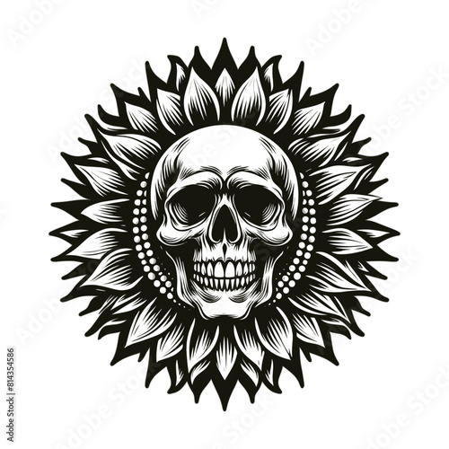 The skull head is in the shape of a sunflower